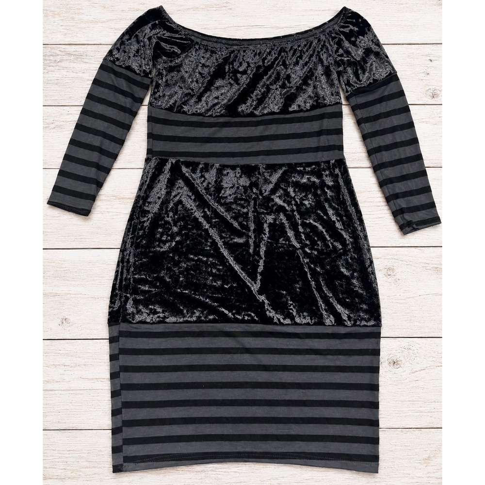 SHEIN Curve Off Shoulder Velvet Striped Bodycon Dress Goth Grunge Punk 2XL